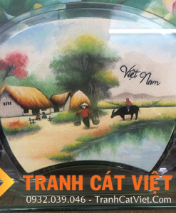 Tranh cát phong cảnh đồng quê Việt Nam đường làng đẹp