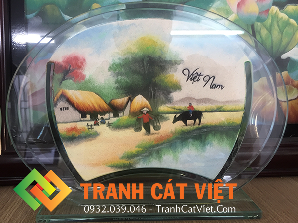 Tranh cát phong cảnh đồng quê Việt Nam đường làng đẹp