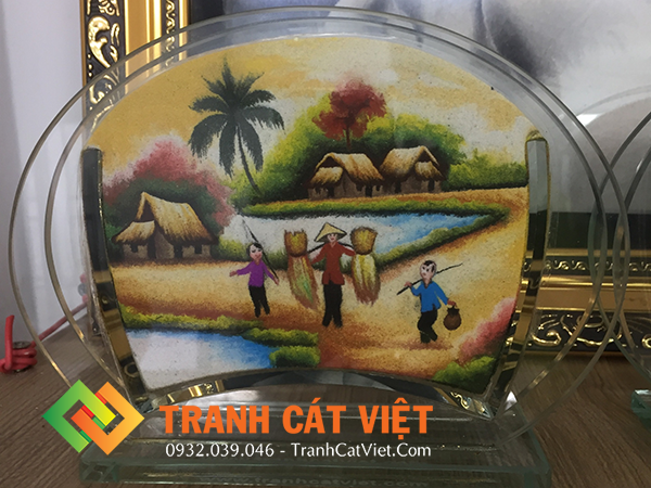 Tranh cát phong cảnh làng quê Việt Nam yên bình